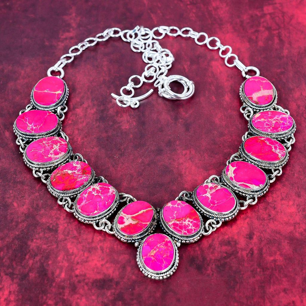 Pink Sea Sediment 925 Solid Sterling Silver Necklace with Adjustable Chain, Handmade Gemstone Jewelry Necklace For Memorial Day