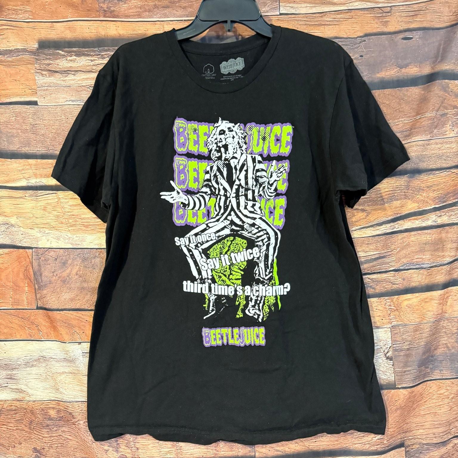 BEETLEJUICE Men s Black L 100% Cotton Graphic Tee Say it twice Movie Shirt Unisex T-Shirt S