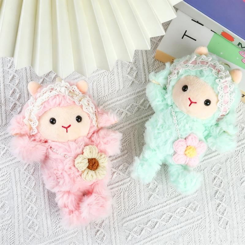 Soft Touch Fluffy Lamb Plush Keychain Cute Lace Flower Decor Bag Charm for Holiday Gifting
