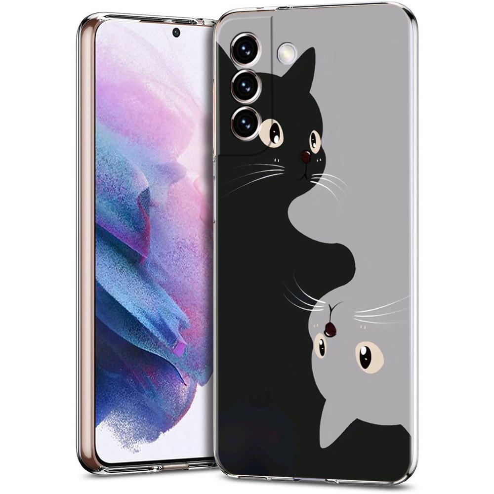 Transparent Phone Case Cover for Samsung Galaxy S25 S24 S23 S22 S20 S21 FE Ultra S24 S23 S10 S10E Plus Cute Cartoon Cat Pattern