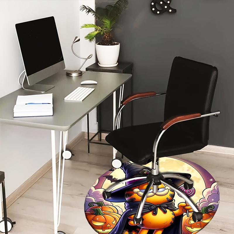 1pc Halloween Garfield with Witch Hat and Lollipop Round carpet, Made of Polyester,Perfect for Decorating Office Chairs, Living Rooms fplt592 80cm by 80cm