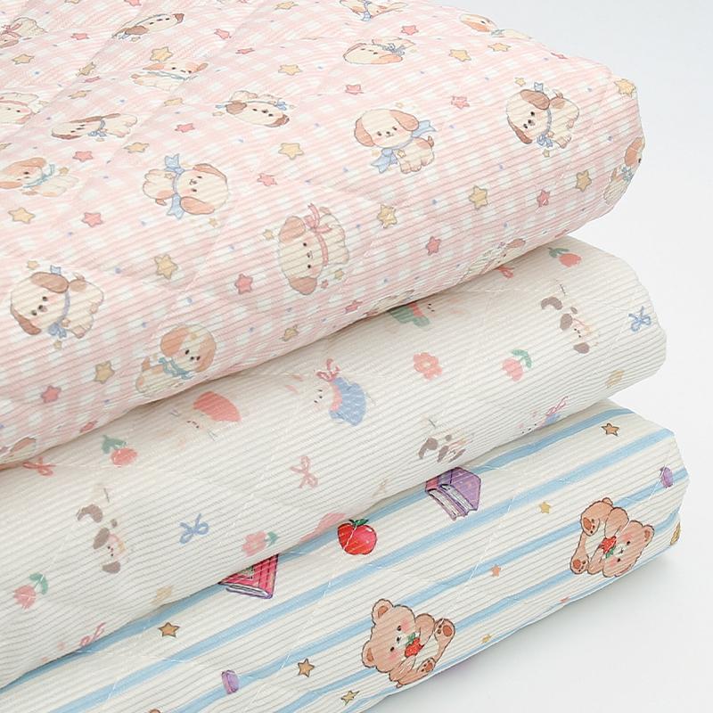 0.5m/1m/2m Velours Côtelé Épais Matelassé avec Tissu en Coton Tissu Imprimé Animal pour Couture Manteau d'Hiver Vêtements d'Enfants Tissu DIY