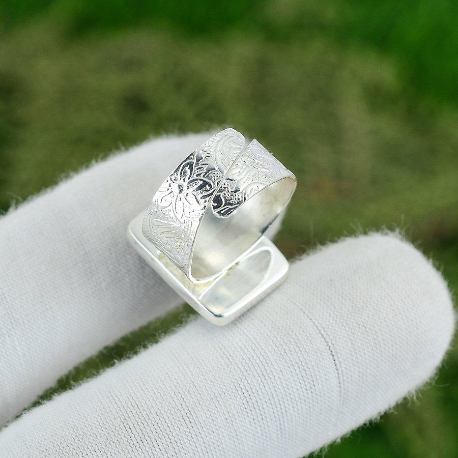 Gift For Her Natural Aquamarine Rough Solitaire Adjustable Ring 925 Silver