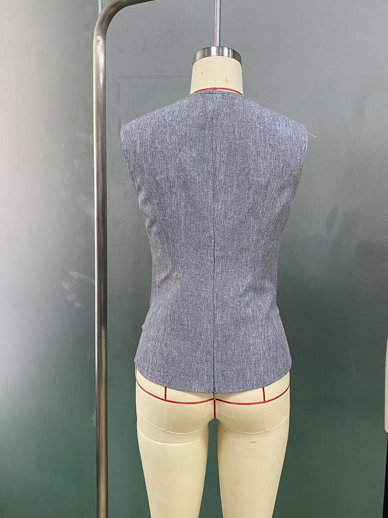 European & American Sleeveless Waist-Cinching Pullover Women's Vest in Solid Color