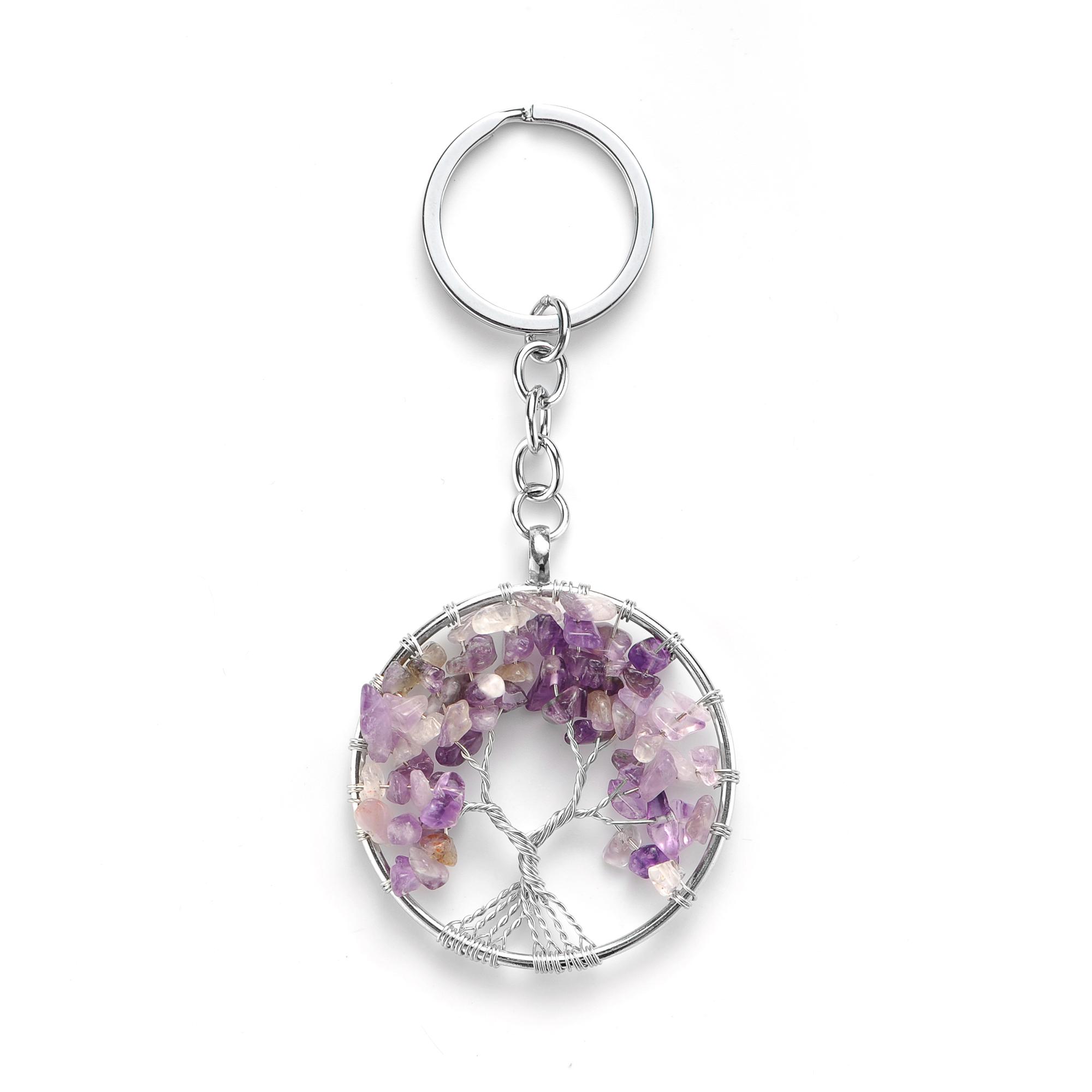 Natural Healing Crystals Quartz Tree of Life Pendant Key Chain 7 Chakra Gemstone Pendant for Mother s/Father s Day аметист