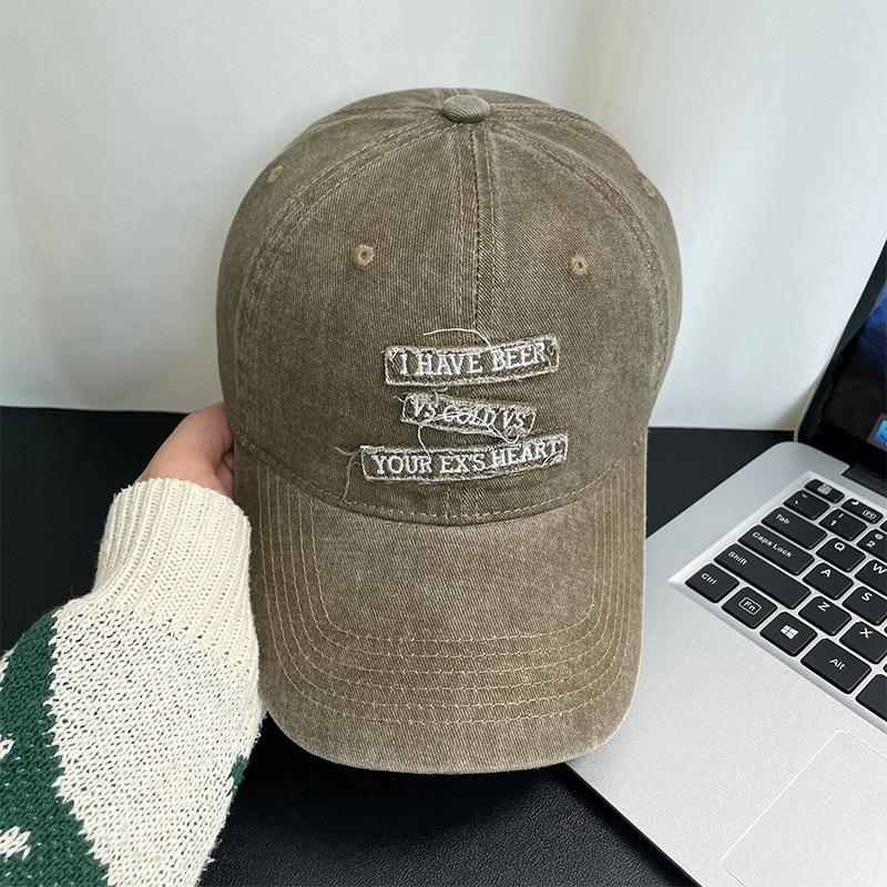 Retro baseball cap women's spring and summer old big head circumference washed face small versatile letter embroidered cap