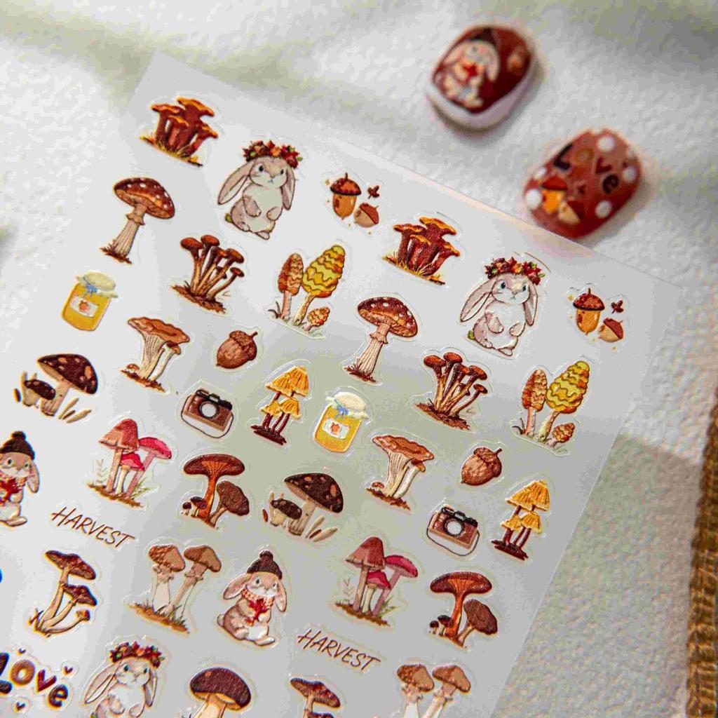 Herbstwald Pilz & Eichhörnchen Nagelkunst Aufkleber - DIY Selbstklebend Pastoraler Stil