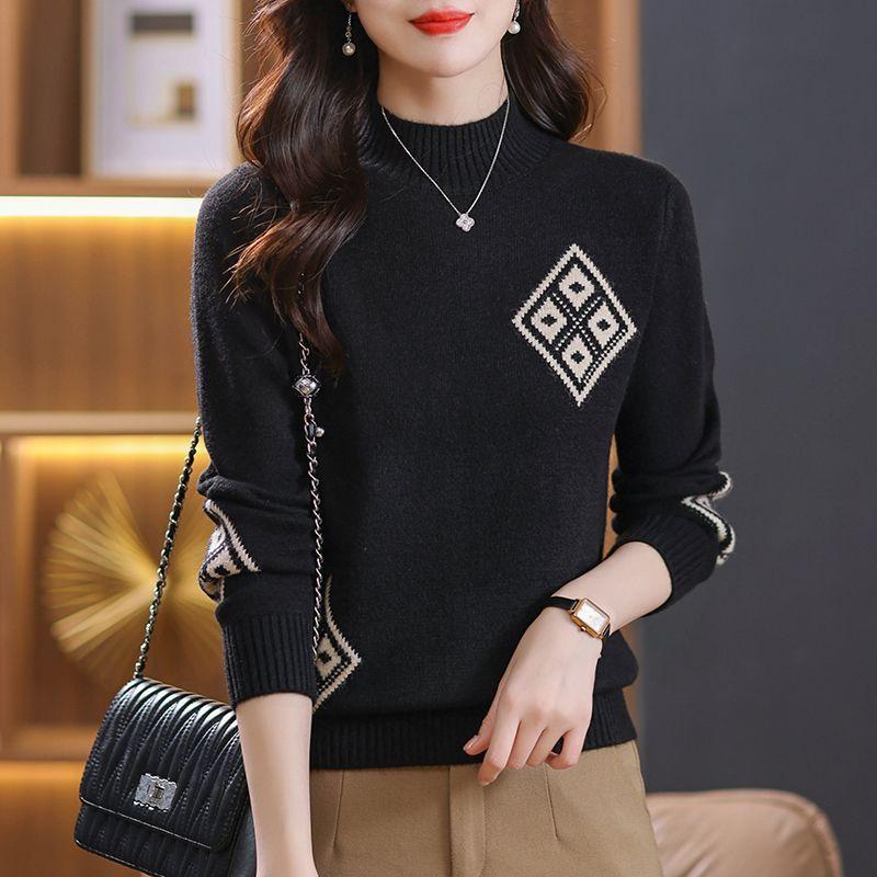 

Зимний свободный свитер с длинными рукавами, вязаный базовый свитер, модный топ, стильный и универсальный свитер с полувысоким воротом M