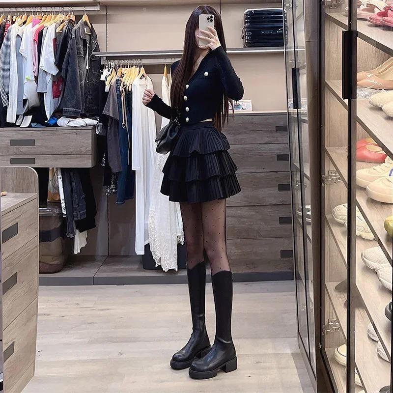 Fashion Black Autumn Winter 2024 Long Boots for Women Hot Pu Fashion Designer Luxury Waterproof Footwear New Knee High Shaft Shoes Woman