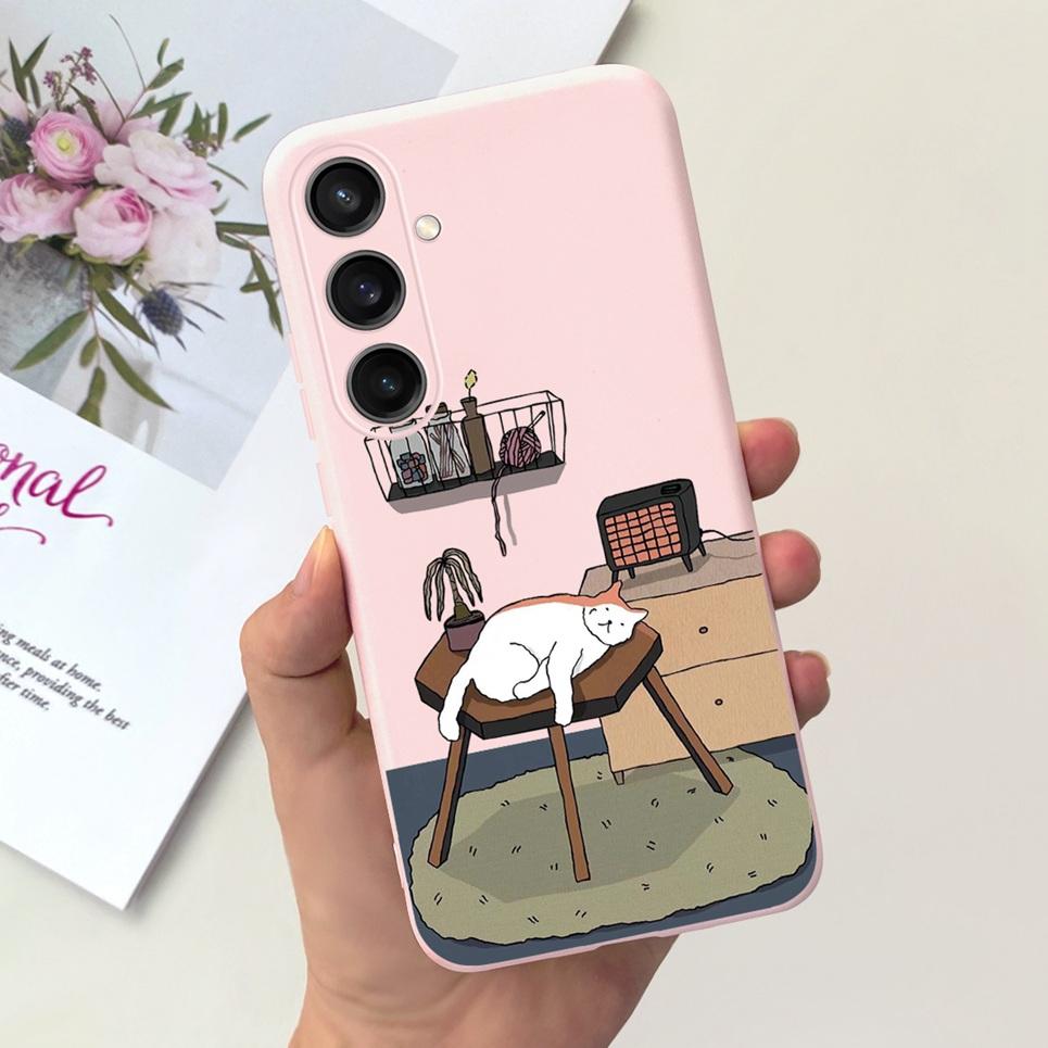 For Funda Cover Samsung A35 5G Case SM-A356E Couple Love Heart Flower Cat Painting Back Shell For Samsung Galaxy A35 5G Etui