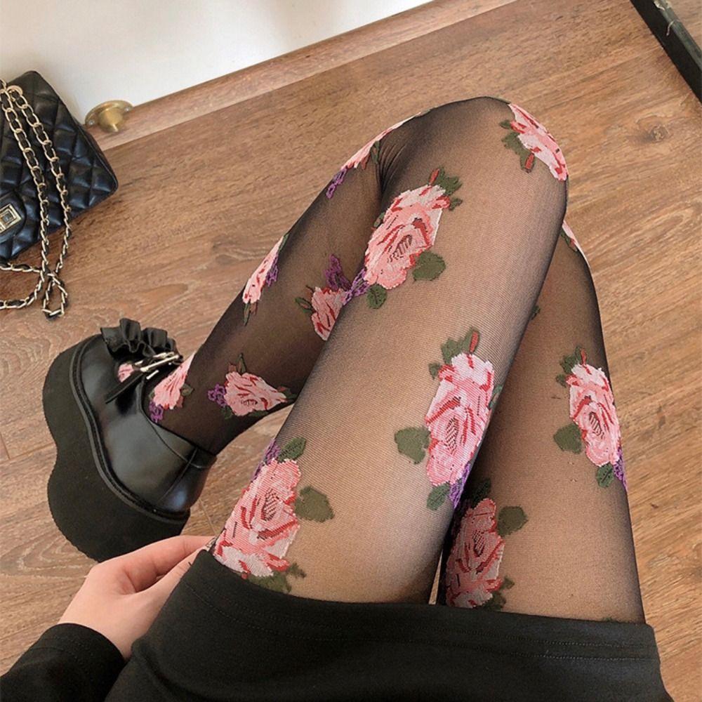 Rose Floral Tights Embroidery Mesh Pantyhose French Lolita Stockings  Lady