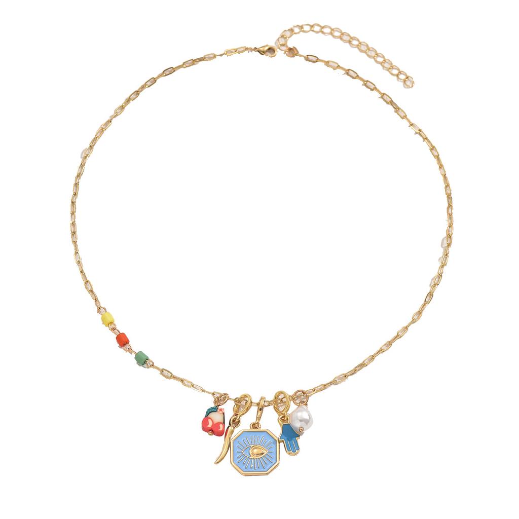 Hot Sale Women's Necklace Personality Devil's Eye Dripping Oil Design Pearl Pendant Chain Versatile Items