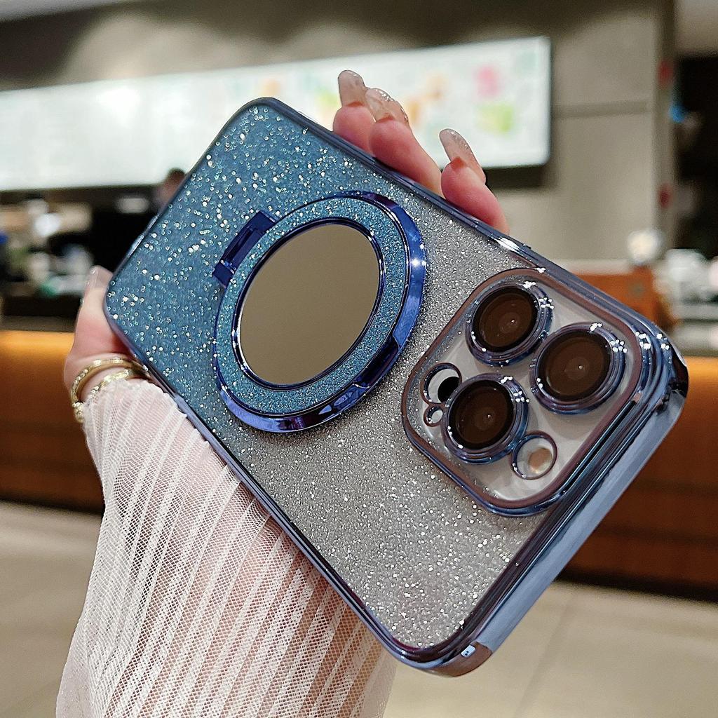 Třpytivé magnetické pouzdro na telefon pro iPhone 15, Apple 14promax, 13 Soft Shell Mirror Bracket, galvanicky pokovené pouzdro Apple 14promax