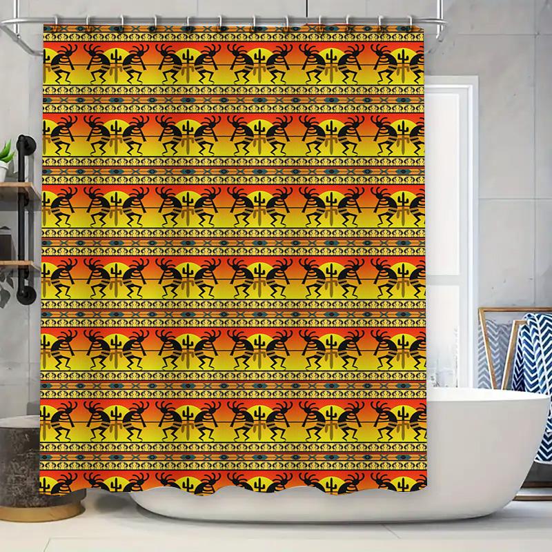 

Decorative Shower Curtain Boho Style Pattern with Black, Yellow Orange Colors for Bathroom Washable Fabric Size 69 x 70 (LxW) Sh 90x180cm