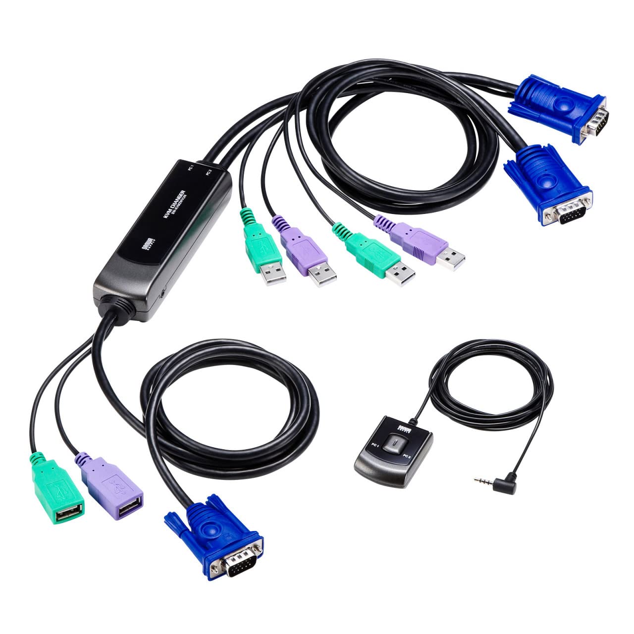 Sanwa Supply Automatic PC Switch with Remote Switch Black (21) SW-KVM2WVUN2