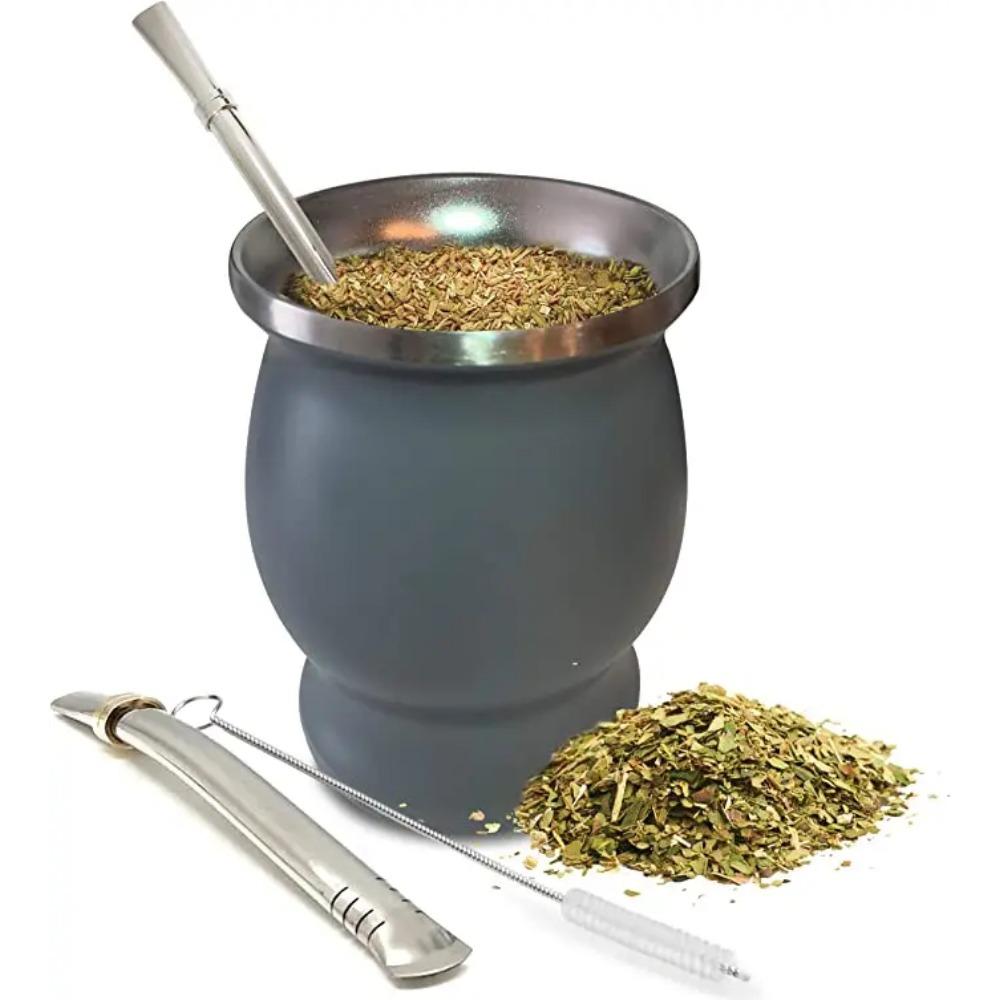 Přírodní kalabasa na Yerba Maté/Čajový šálek se sadou víček (Originální tradiční nádoba na maté - 230 ml) | Obsahuje 2 Bombilly (Brčka na Yerba Maté)