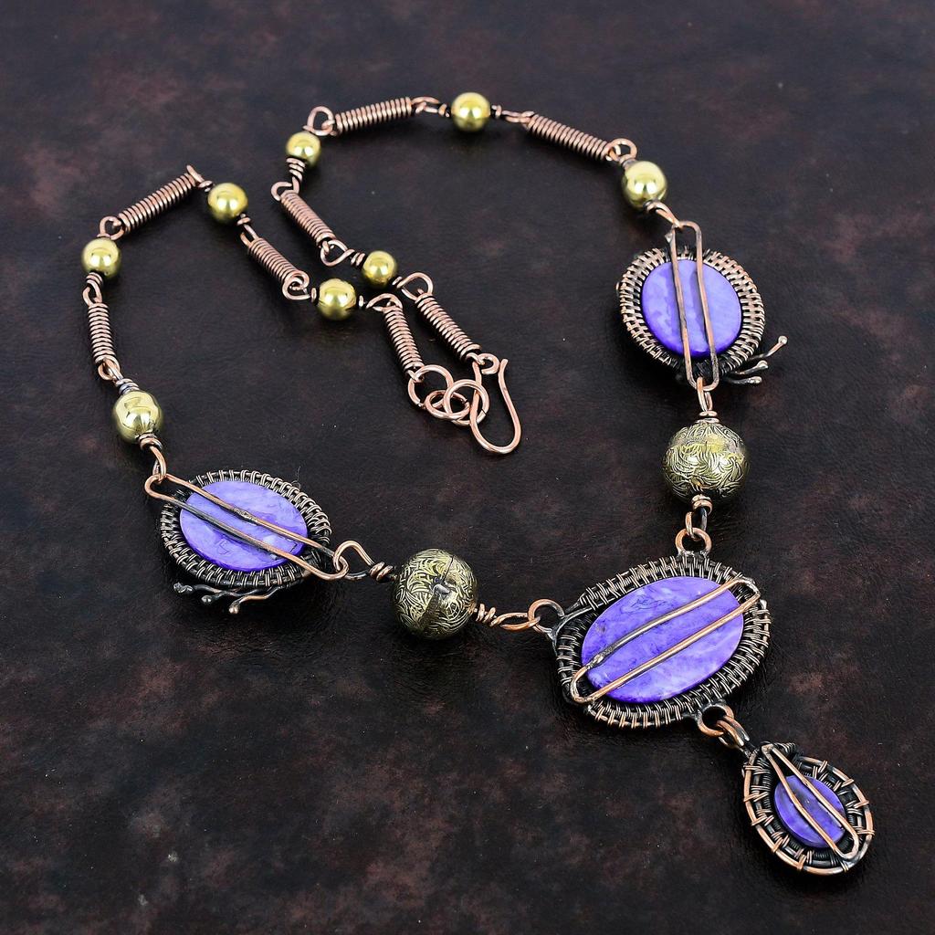 Charoit Halskette Kupferdraht umwickelte Halskette Verstellbare Kettenhalskette Edelstein Kupferschmuck Handgefertigte Designer Halskette Verlobungsgeschenke