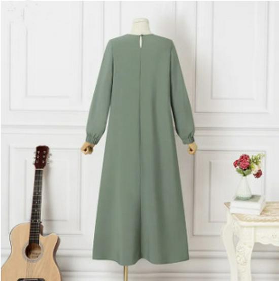 Plus Size Muslim Women's Solid Long Sleeve Loose Robe Dress