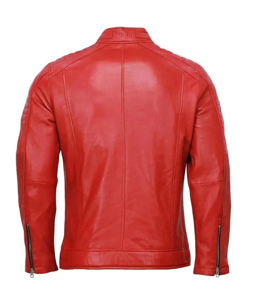 Motorrad Biker Bekleidung Herren Stilvolle Handgefertigte Echte Leder Rote Jacke Lammfell