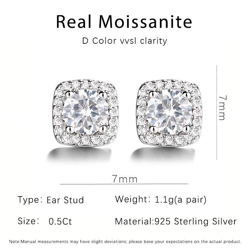 Elegant 925 Sterling Silver Moissanite Princess Cut Square Earrings 925 Silver