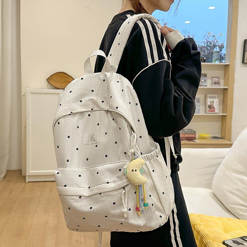 Schoolbag Small Fresh Casual Schoolbag Simple and Versatile Polka Dot Printed Backpack Female Junior High School College Student Travel Backpack Tide