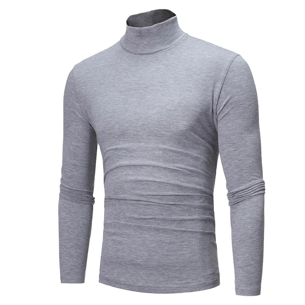 Herren Slim Fit Pullover-T-Shirt mit hohem Kragen und langen Ärmeln für Herbst/Winter