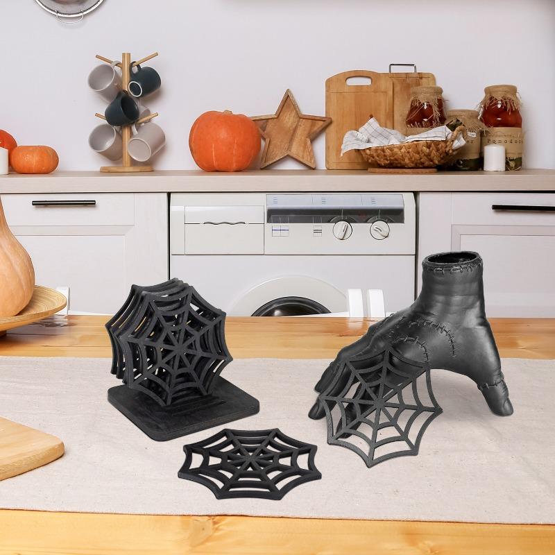 Halloween Wooden Spider Web Coaster Set Creative Hollow Desktop Coasters and Bowl Mats Festival Party Table Decoration Ornaments