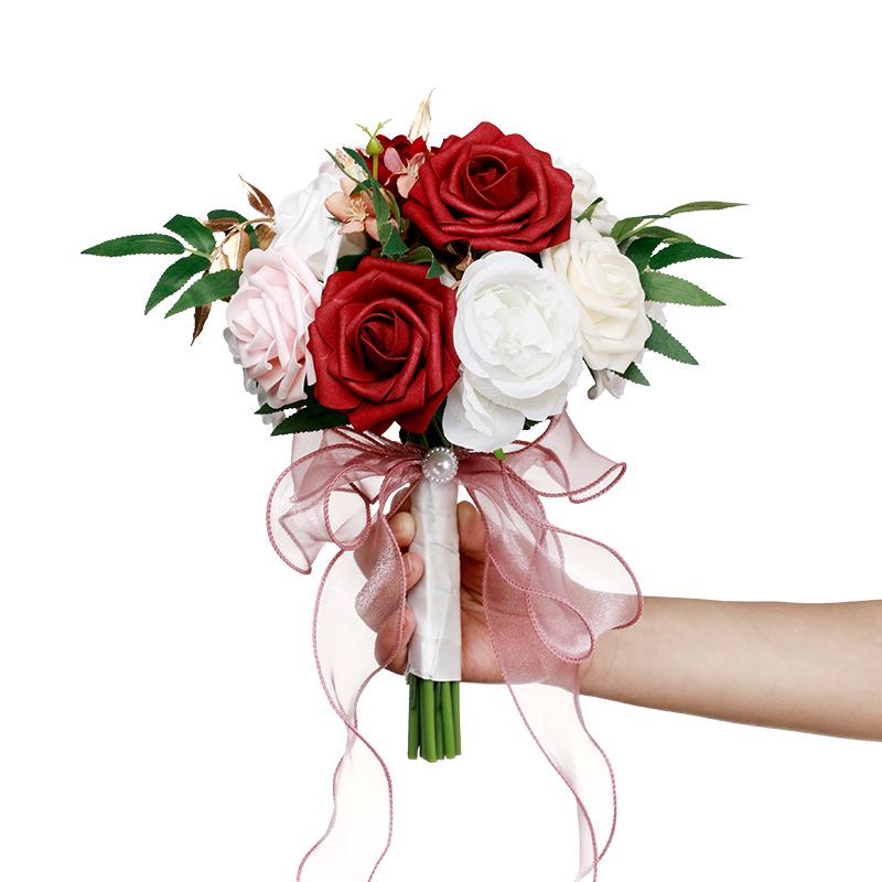 Two-Tone Forest Style Artificial Rose Bridal Bouquet