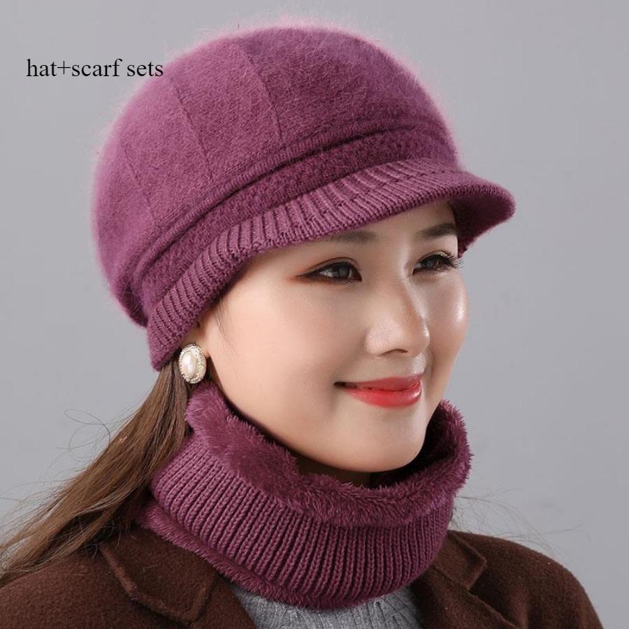 Gestrickte Wollmützen und Schal-Sets für Damen, vielseitige warme Wintermütze für Mütter, mittleres Alter und ältere Menschen, 40-Jährige, Großmütter