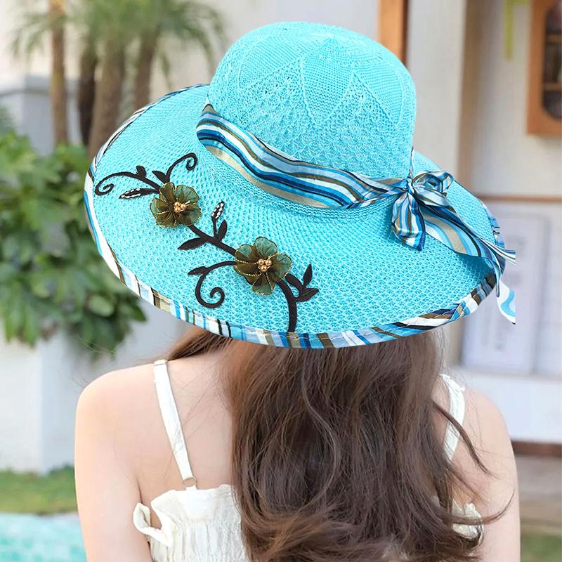 

Женщины Женщины УФ-защита Лента Бантом Соломенная Шляпа Цветочный Декор Широкие Поля Шляпа От Солнца Открытый Пляж