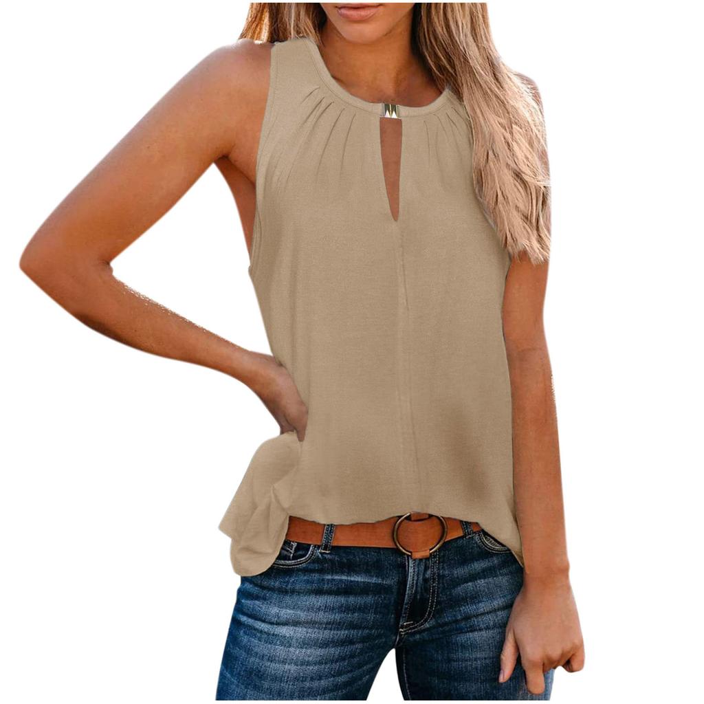 Spring and Summer Women's Personalized Buckle V-neck Solid Color Vest