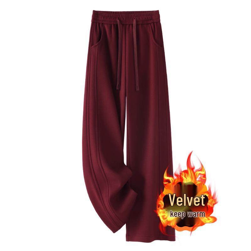 

Ankela Red Wool Wide-Leg Women s Pants, Autumn/Winter 2025, Plus Velvet Warmth, Loose Drape, Straight Leg Style. 26/S [85-95 lbs]