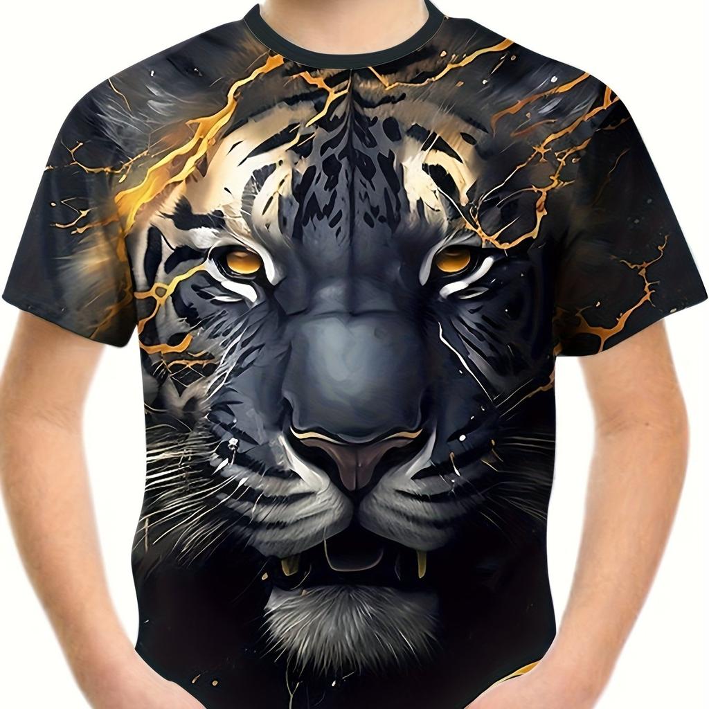 Children's Clothing Boys Tshirt Short Sleeve Stylish 3D Tiger Print Kids Summer Clothes Cartoon Casual Round Neck Girl Clothes