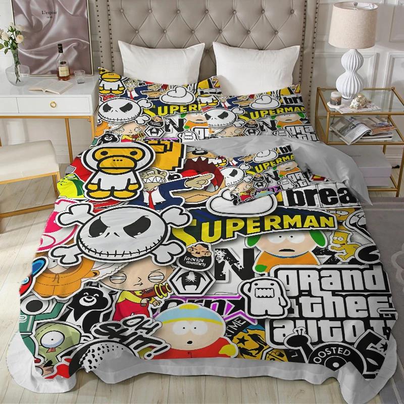 Copripiumino Mostro Cartone Animato Misura King Queen Set Letto Animali Adorabili Divertenti per Bambini Ragazzi Ragazze Anime Poliestere Copripiumino