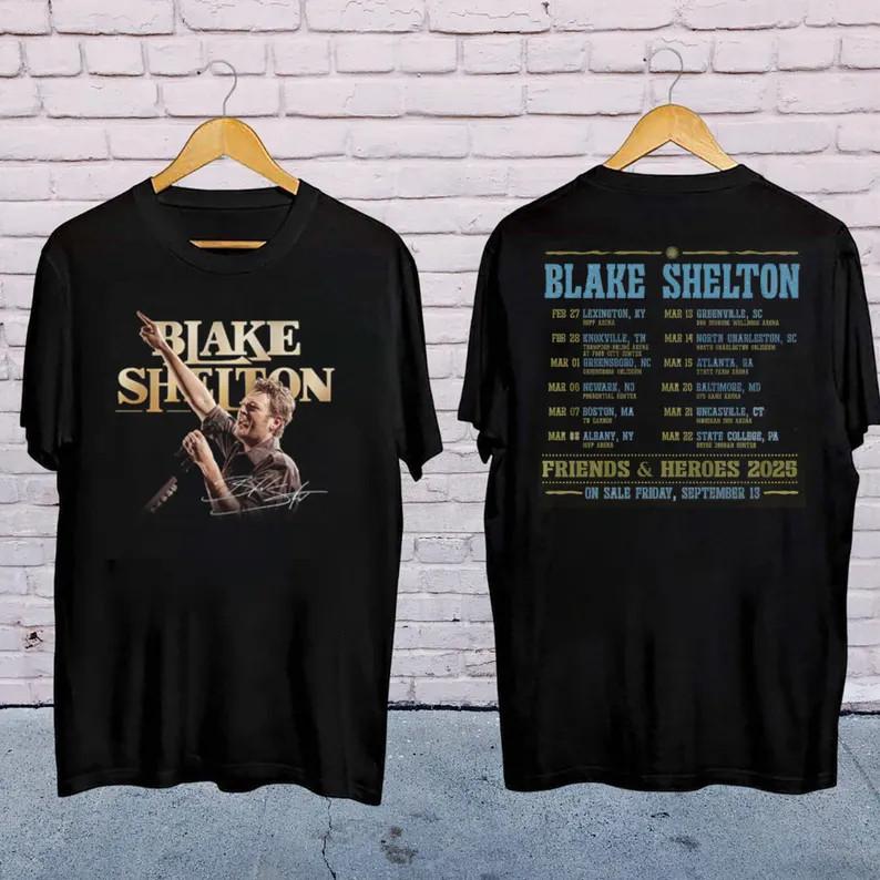 Blake Shelton Country Music, 2025 Blake Shelton Friends and Heroes Tour Shirt Unisex T-Shirt S