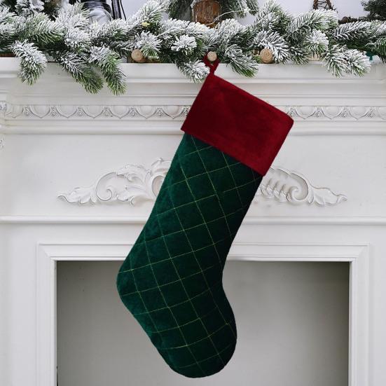 1 Stück Karomuster Rot Grün Weihnachtsstrumpf Flanell Feine Textur Strumpf Geschenktüte Heimdeko