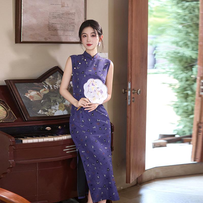 Purple sleeveless national style new Chinese daily Suzhou long cheongsam improved young 1011 new women's high sense