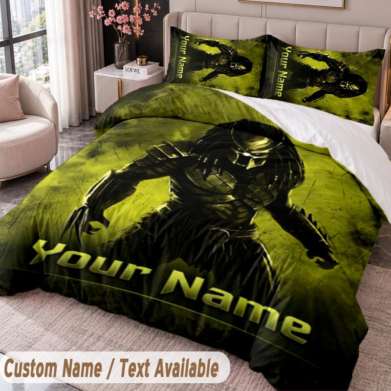 Custom Name Text 3Pcs Bedding Set Predator Duvet Cover And Two Pillowcases
