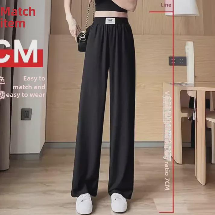 Women's Ice Silk Pleated Wide-Leg Pants with Pockets, Slim Fit, Spring Collection