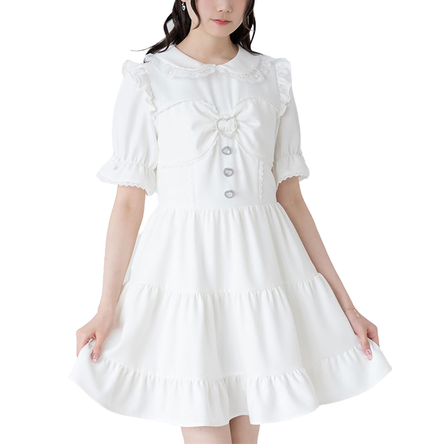 

Yumetenbou Массовое производство одежды [Дорогая моя любовь] Повседневное платье, Круглый воротник, Платье-бюстье, Женское, Белый, Yumetenbou