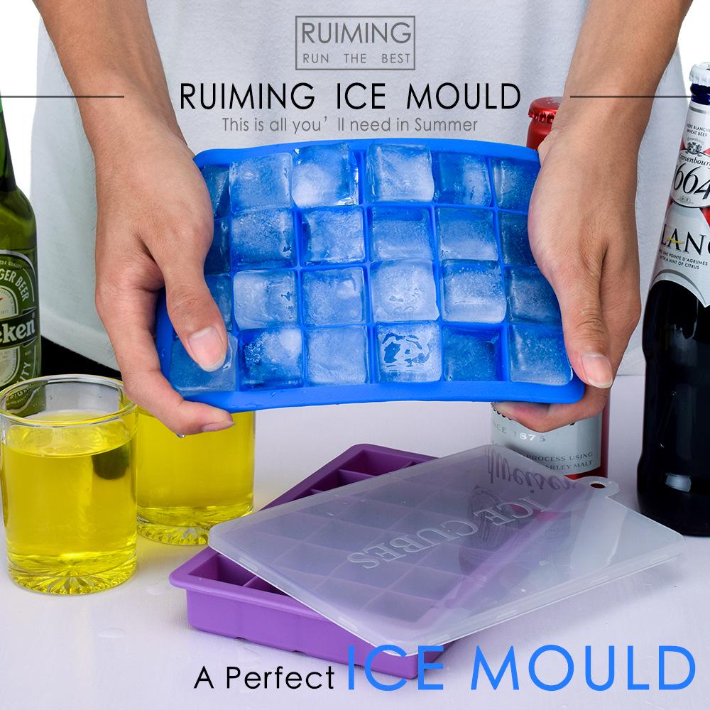 Food Grade 24-hole Silicone with Lid Ice Cubes Square Ice Box Supplementary Food Puree Jelly Mold