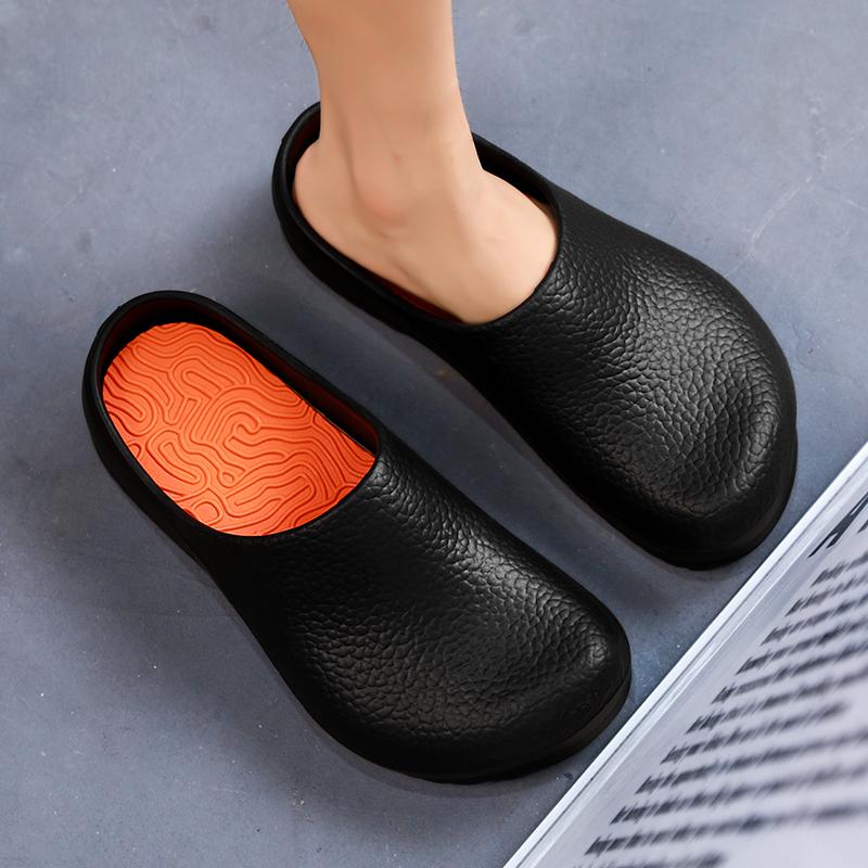

New Men Casual Loafers Garden Clogs Waterproof Anti-Slip Chef Shoes Women Comfortable Black Leather Shoes Outdoor Slippers 36-45 44-45 чорний