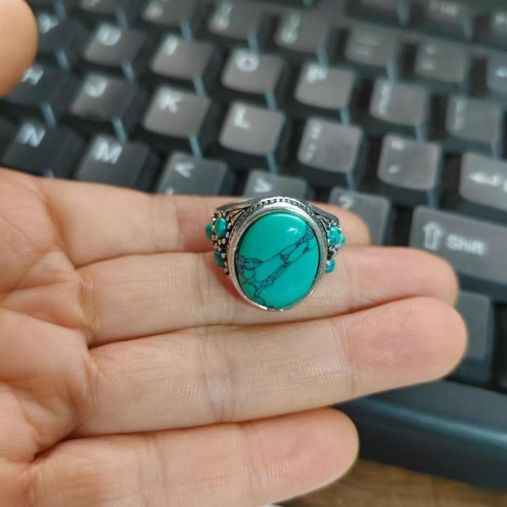 Unisex Adjustable Retro Turquoise Open Ring