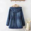 Lamb Fleece Cotton-padded Jacket Women's Thick Hooded Mid-length Waist Denim Cotton-padded Jacket