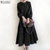 ZANZEA Women Casual Round Neck Loose Long Sleeve Long Dress