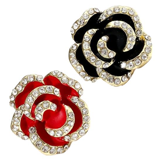 Camellia Small Brooch Rhinestone Inlay Dazzling Alloy Pin Sweater Coat Dress Suit Lapel Badge Jewelry Accessory