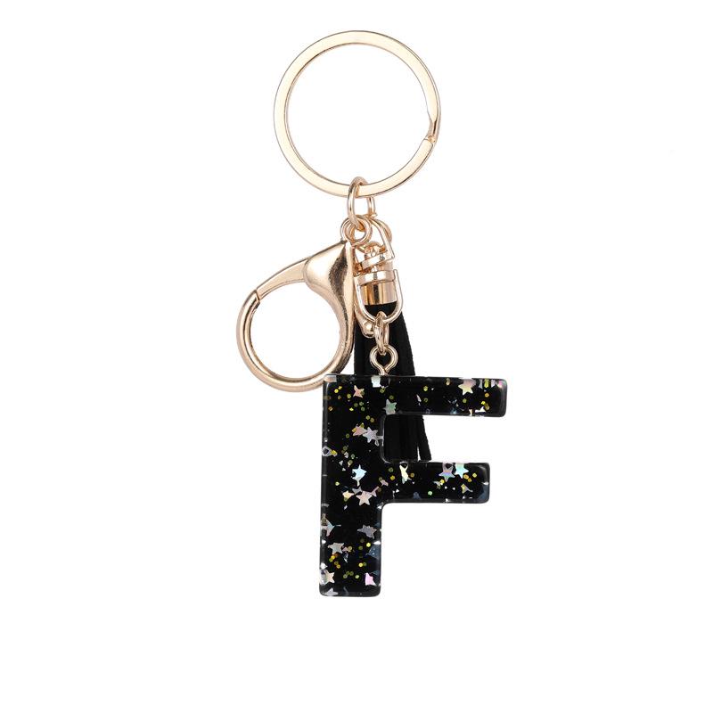 Black Resin Keychain with English Letter Pendant and Tassel