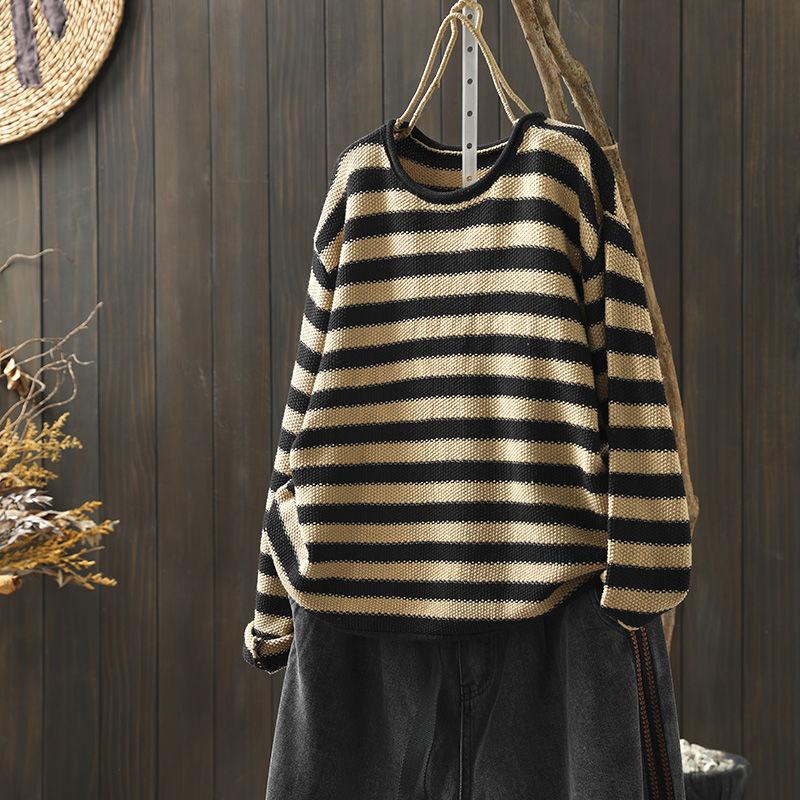Striped Sweater Women's Loose Autumn Retro Bottoming Sweater Women's Top