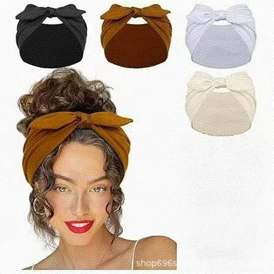 Solid Color Knotted Rabbit Ear Yoga Sport Headband - Sweat-Proof & Elastic