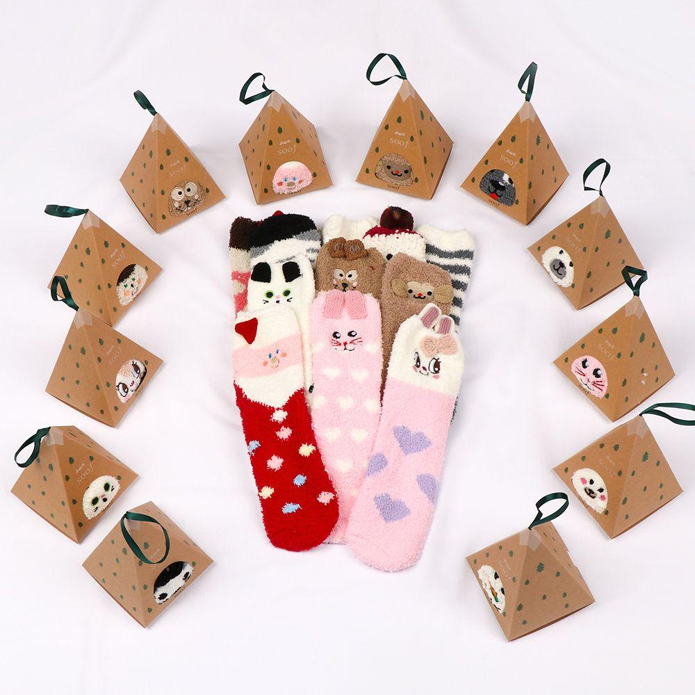 Chaussettes 3D Antidérapantes Moelleuses Hiver Chaud Cadeau avec Boîte Chaussette de Sol Polaire Corail Chaussettes de Noël
